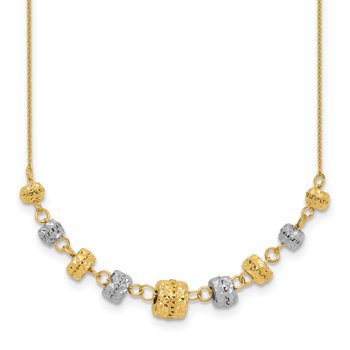 14k Two-tone Polished Diamond-cut Graduated Barrel Beads 18 inch Necklace