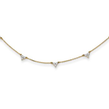 14k Complete 1 carat Diamond 3-Stone Cluster 7-Station 18 inch Necklace