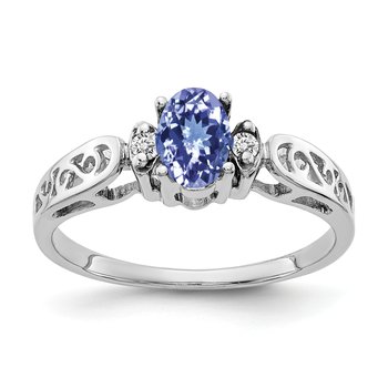 14k White Gold 6x4mm Oval Tanzanite A Diamond ring