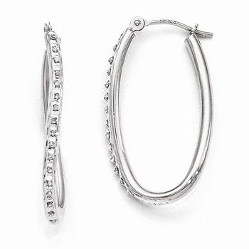 14k White Gold Diamond Fascination Oval Hinged Hoop Earrings