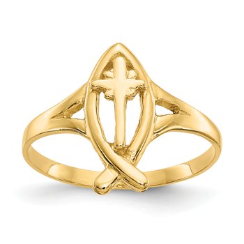 14k Ichthus w/Cross Ring