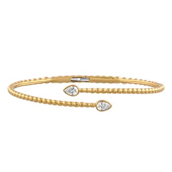 14K Yellow Gold Beaded Open Ended Pear Shape Bezel Set Hinged Diamond Ring 0.50 Ctw