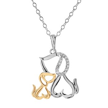 ZooLightful™ 10K Two Tone Dog with Puppy Diamond Set Ear Pendant Diamond 0.05 Ctw