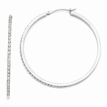 14k White Gold Diamond Fascination Lg Round Hinged Hoop Earrings