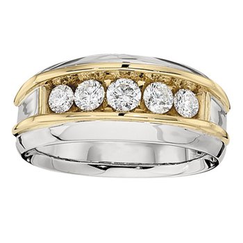Shefian™ 14K Two Tone Ring Men's Channel Set 5 Stone with Rails Diamond 1.00 Ctw