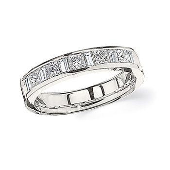 14K White Gold Ring Baguette & Princess Cut Channel Set Diamond 1.03 Ctw