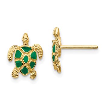 14K Green Enameled Sea Turtle Post Earrings