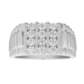 Shefian™ 14K White Gold Ring Men's 3 X 3 Row Channel Set Diamond 1.00 Ctw