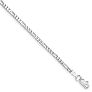 14K White Gold 10 inch 2.25mm Flat Figaro with Lobster Clasp Anklet