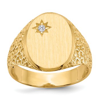 14k 12.0x16.0mm Open Back AA Diamond Mens Signet Ring