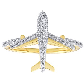 14K Yellow Gold Plane with Pave Set Body & Wings Diamond Ring 0.24 Ctw