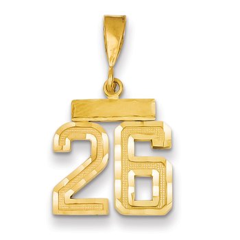 14k Small Brushed Diamond-cut Number 26 Charm