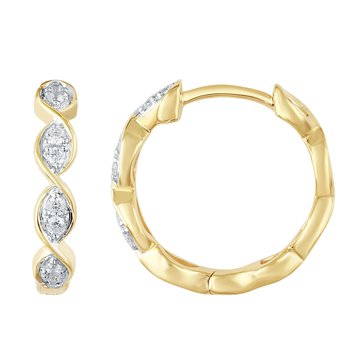 10K Yellow Gold Earrings Twisted Hoops with Pave Set Sections Diamond 0.10 Ctw