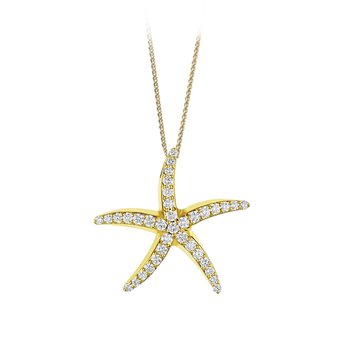 OCEANITY ™ 14k Yellow Gold Pendant Pave Set Starfish with Polished Bail Diamond 1.00 Ctw