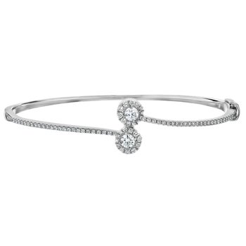 14K White Gold Open Ended with Round Clusters Hinged Bangle Diamond 1.00 Ctw