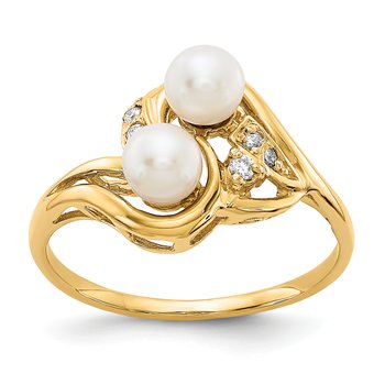 14k 4.5mm FW Cultured Pearl AAA Diamond ring