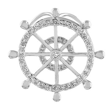 BluSea™ 14K Yellow Gold Pendant Ships Wheel 2 Rows Pave Set Bezel Center Hidden Bail Diamond 0.33 Ctw