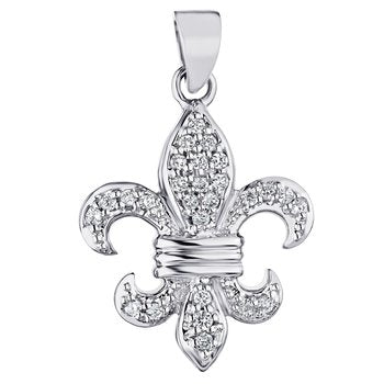 Lis Royale™ 10K White Gold Pave Set Fleur-Di-Lis with 3 Polished Bars Pendant 1.00 Ctw Diamond