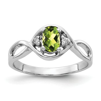 14k White Gold 6x4mm Oval Peridot VS Diamond ring