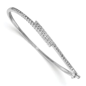 14k White Gold Complete 1 carat A Diamond Hinged Oval Bangle Bracelet