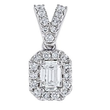 14K White Gold Emerald Halo Pave Set Bail Pendant Diamond 0.36 Ctw