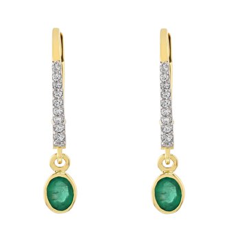 Majestic Gems™ 14k Yellow Gold Diamond Lever Backs with Bezel Set Emerald Drops Emerald & Diamond 0.44 Ctw
