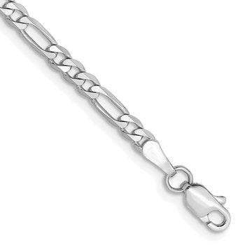 14K White Gold 10 inch 3mm Flat Figaro with Lobster Clasp Anklet