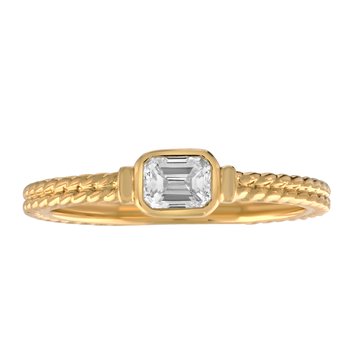 Textura™ 14K Yellow Gold Bezel Set Emerald Cut Textured Shank Diamond 0.30 Ctw