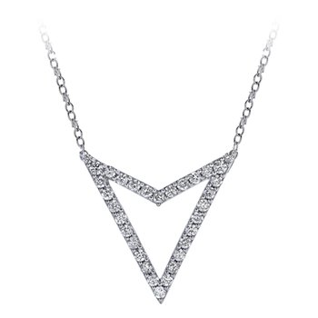 14K White Gold Necklace Arrow Shape Cutout Diamond 1.00 Ctw