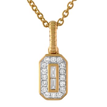14K Yellow Gold Bezel Set Emerald with Halo Ribbed Bail Diamond Pendant 0.21 Ctw