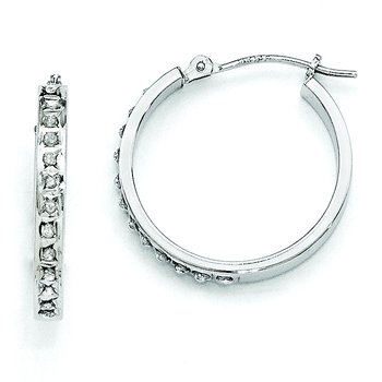 14k White Gold Diamond Fascination Round Hinged Hoop Earrings