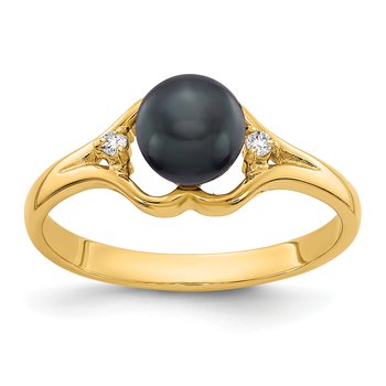 14k 6mm Black FW Cultured Pearl VS Diamond ring