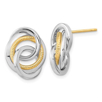14k Two-Tone Polished & Textured Post Earrings