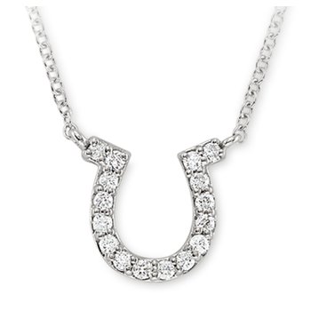 14K White Gold Necklace Pave Set Horseshoe Diamond 0.15 Ctw