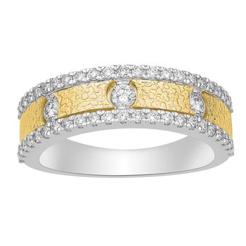 Textura™ 14K Two Tone 3 Flush Set Center Diamond Rails Brushed Finish Diamond 0.50 Ctw