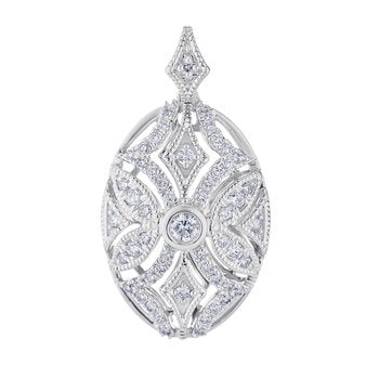 Vintage Treasures™ 14k White Gold Oval Filigree with Bezel Set Center Pendant Diamond 0.50 Ctw