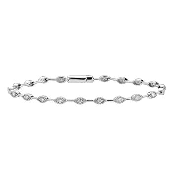 10k White Gold Diamond Illusion Setting Marquise Shape with Bars Between Bracelet 0.50 Ctw