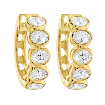 14K Yellow Gold Horizontal Bezel Set Oval Hoops Diamond Earrings 1.00 Ctw