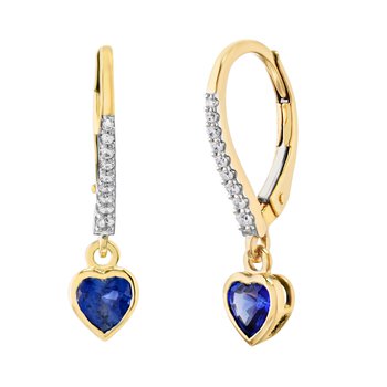 Majestic Gems™ 14k Yellow Gold Diamond Set Lever Backs with Heart Shape Sapphire 0.85 Ctw