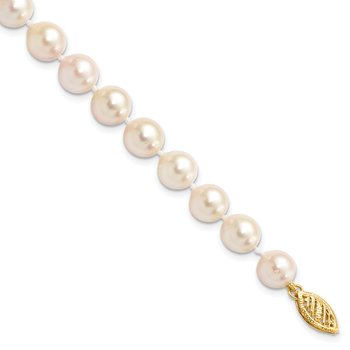14k 7-8mm White Round Akoya Saltwater Cultured Pearl 16 inch Necklace