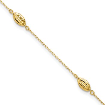 14k Diamond-cut Rice Puff Beads 4-Station 9 inch Plus 1 inch Extender - Total 10 inch Anklet