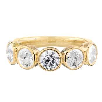 14K Yellow Gold 5 Bezel Set Rounds Diamond Ring 1.00 Ctw