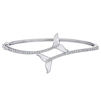 OCEANITY ™ 14k White Gold Bangle Whale Tale Bypass with Hinge Diamond 1.00 Ctw