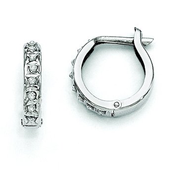 14k White Gold Diamond Fascination Round Hinged Hoop Earrings