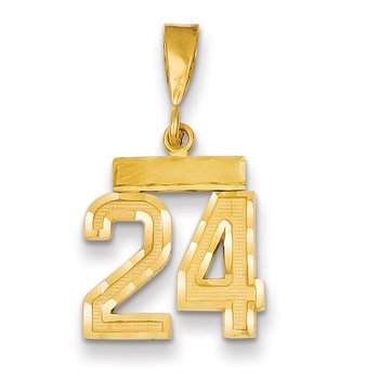 14k Small Brushed Diamond-cut Number 24 Charm