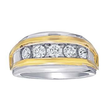 Shefian™ 14K Two Tone Ring Men's 5 Stone Channel Set Raised Rails Diamond 1.00 Ctw