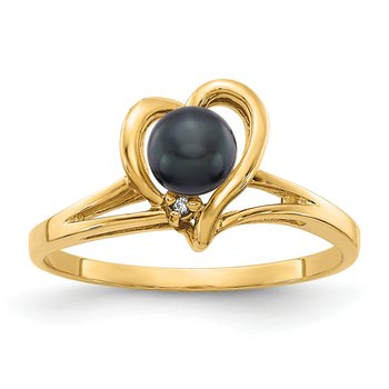 14k 4.5mm Black FW Cultured Pearl AA Diamond ring