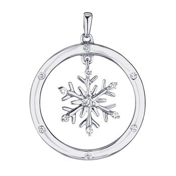 Diamond Frost™ 14k White Gold Dangling Snowflake Flush Set Round Frame Pendant Diamond 0.15 Ctw