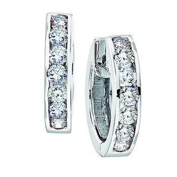 14K White Gold Earrings Channel Set Hoops Diamond 0.50 Ctw