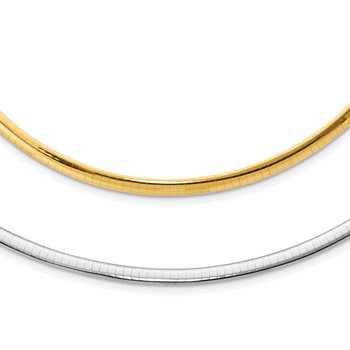 14k Two-tone 4mm Reversible White and Yellow 16 inch Domed Omega Necklace